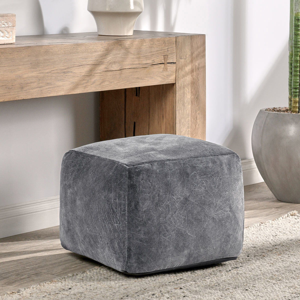 Heirloom - Velvet Pouf - Stone Gray