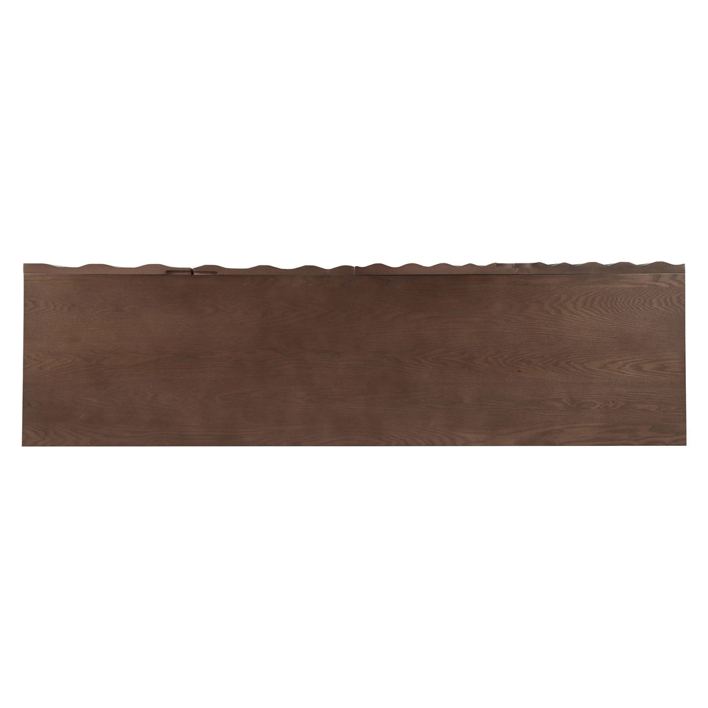 Modern Sculptural Sideboard, Ripple Doors, Adjustable Shelves, Metal Legs - Brown / Silver