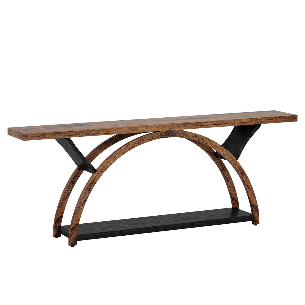 Console Table With 2 Tier Storage And Half Moon Frame For Hallway - Brown / Black
