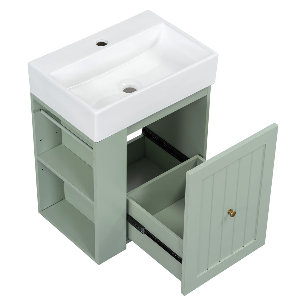 Modern Bathroom Vanity With Sink, Storage Cabinet, Drawer & Side Shelf