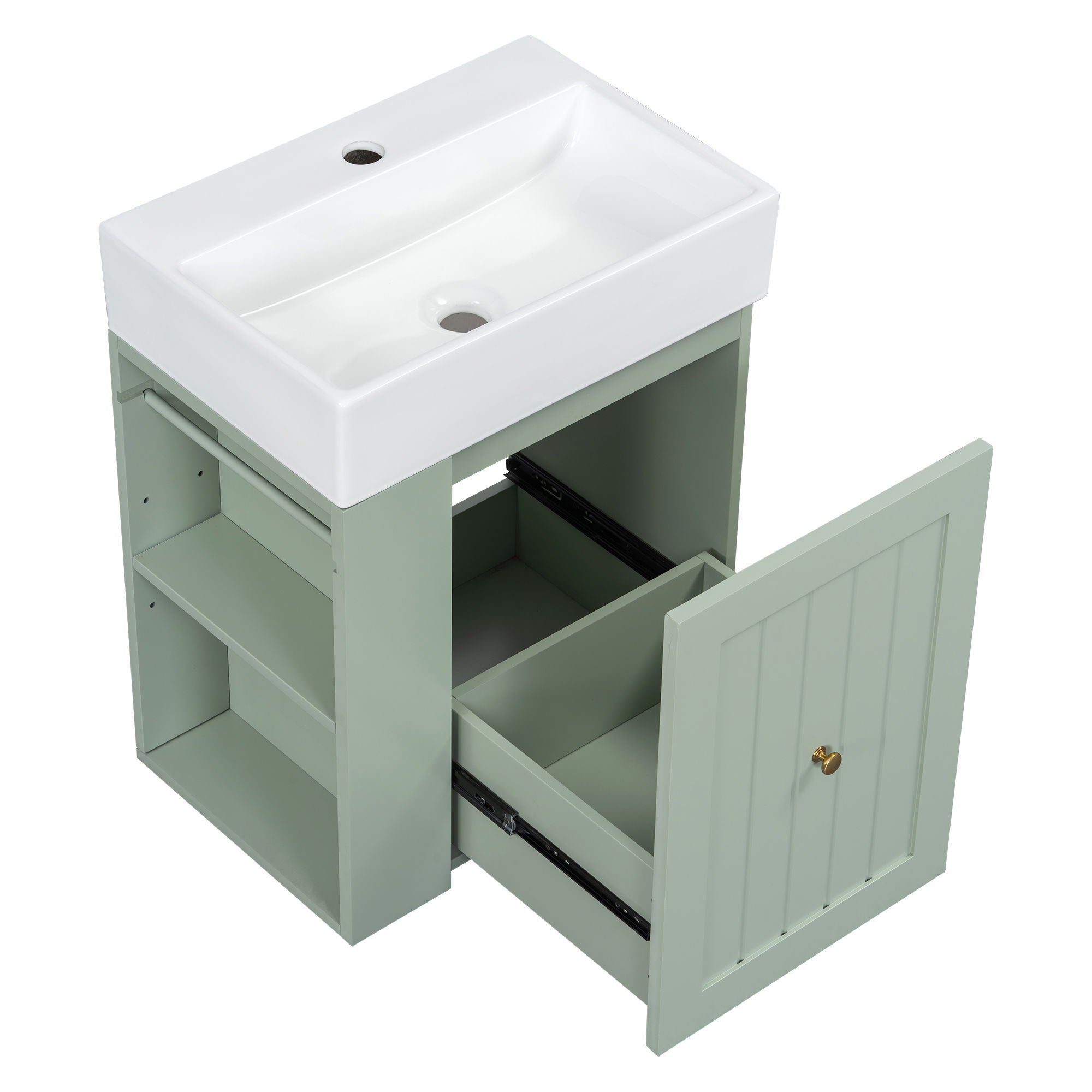 Modern Bathroom Vanity With Sink, Storage Cabinet, Drawer & Side Shelf