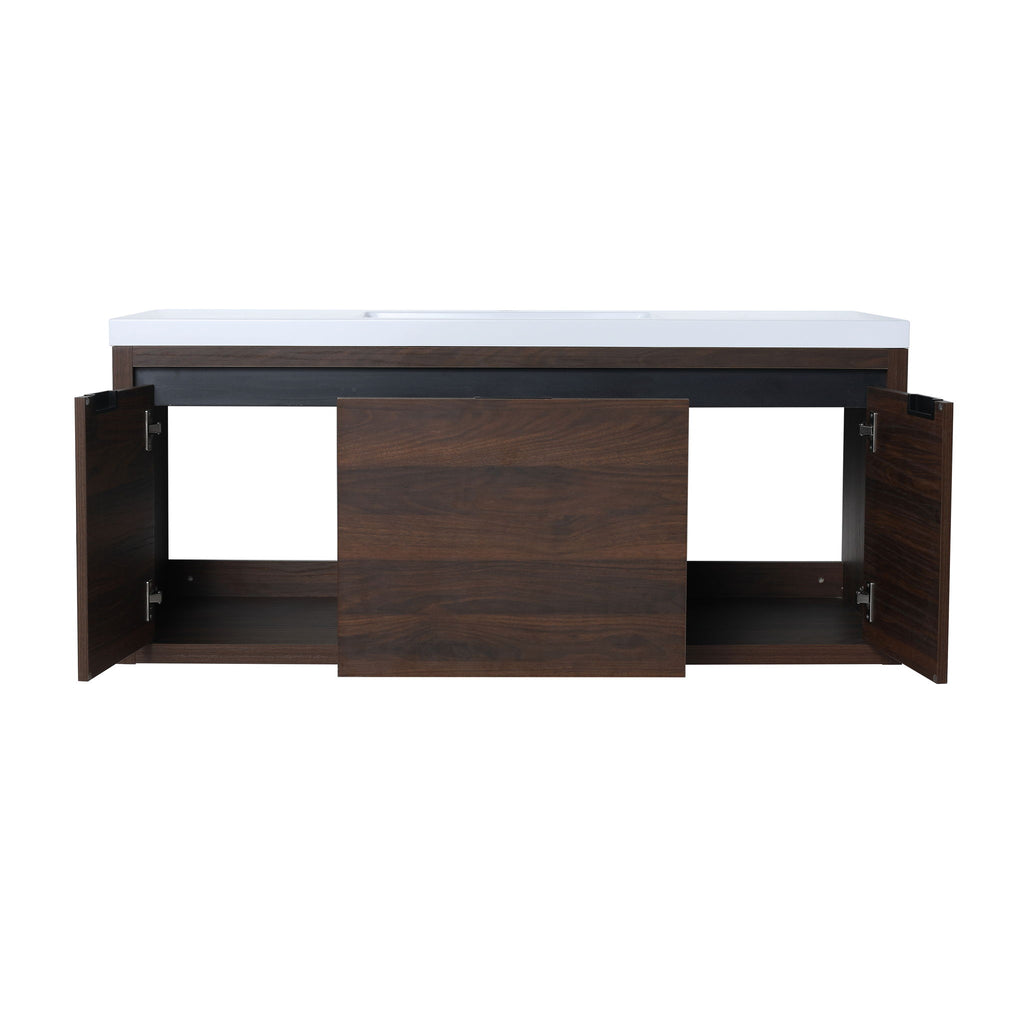 Floating 48" Bathroom Vanity With Resin Sink And Soft Close Doors California Plywood - California Walnut