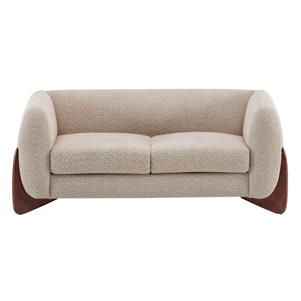 Modern Boucle Upholstered 2 Seater Sofa With Natural Wood Legs - Almond