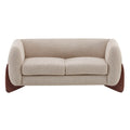 Modern Boucle Upholstered 2 Seater Sofa With Natural Wood Legs - Almond