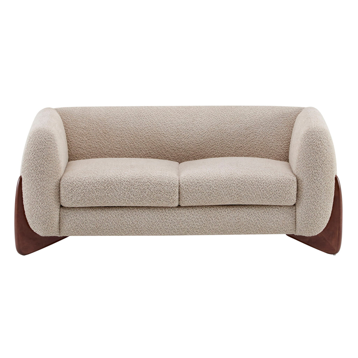 Modern Boucle Upholstered 2 Seater Sofa With Natural Wood Legs - Almond