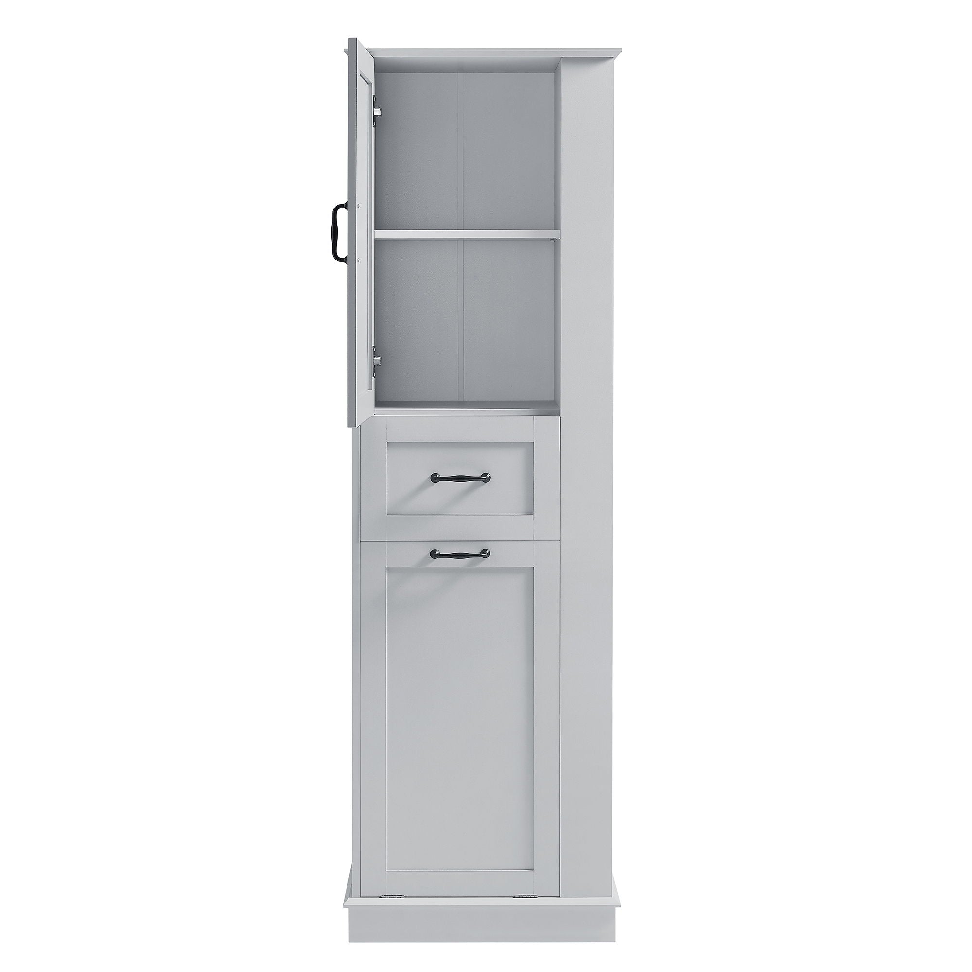 Modern Tall Storage Cabinet With Tilt-Out Compartment, Adjustable Shelves