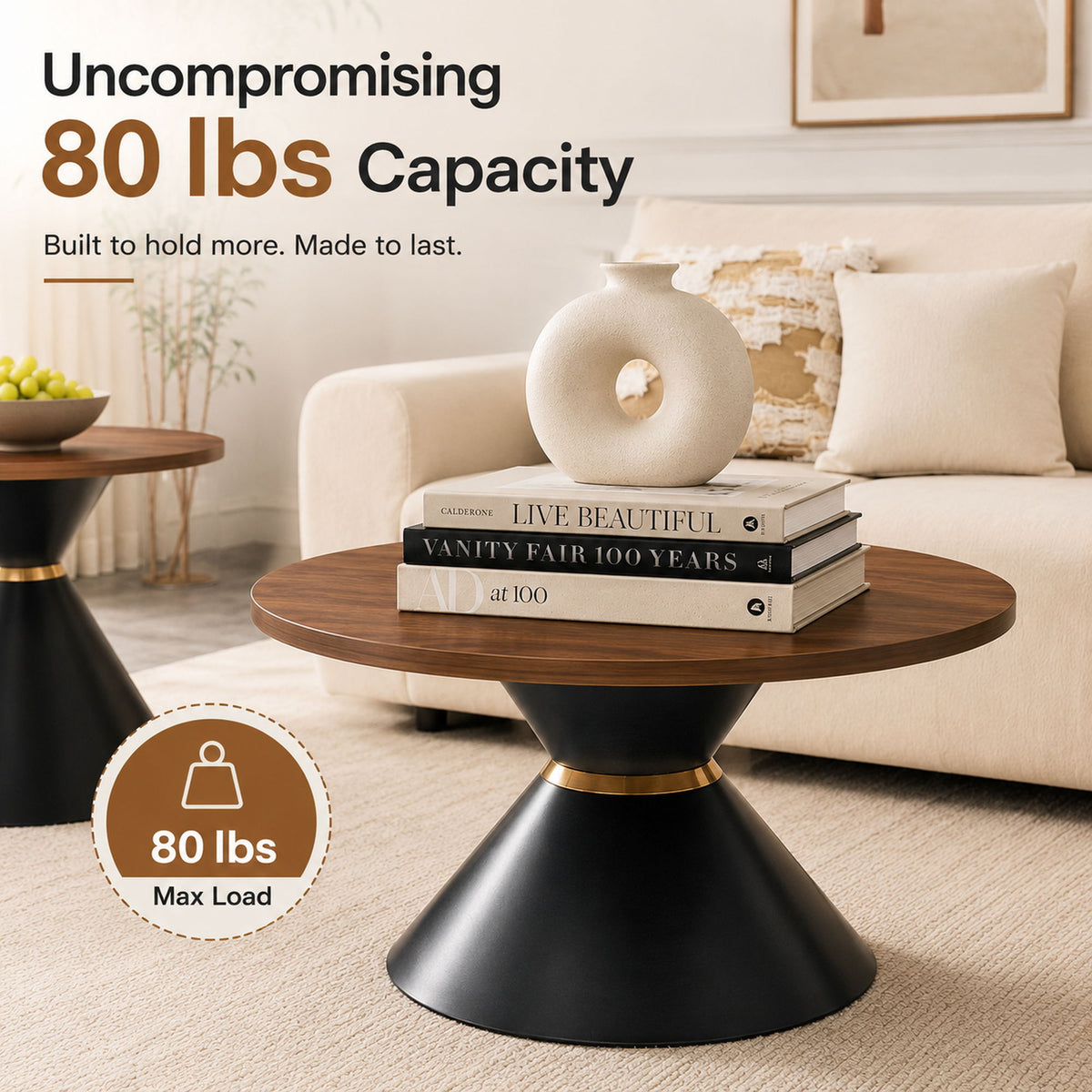 2 Piece Round Coffee Table Set For Living Room