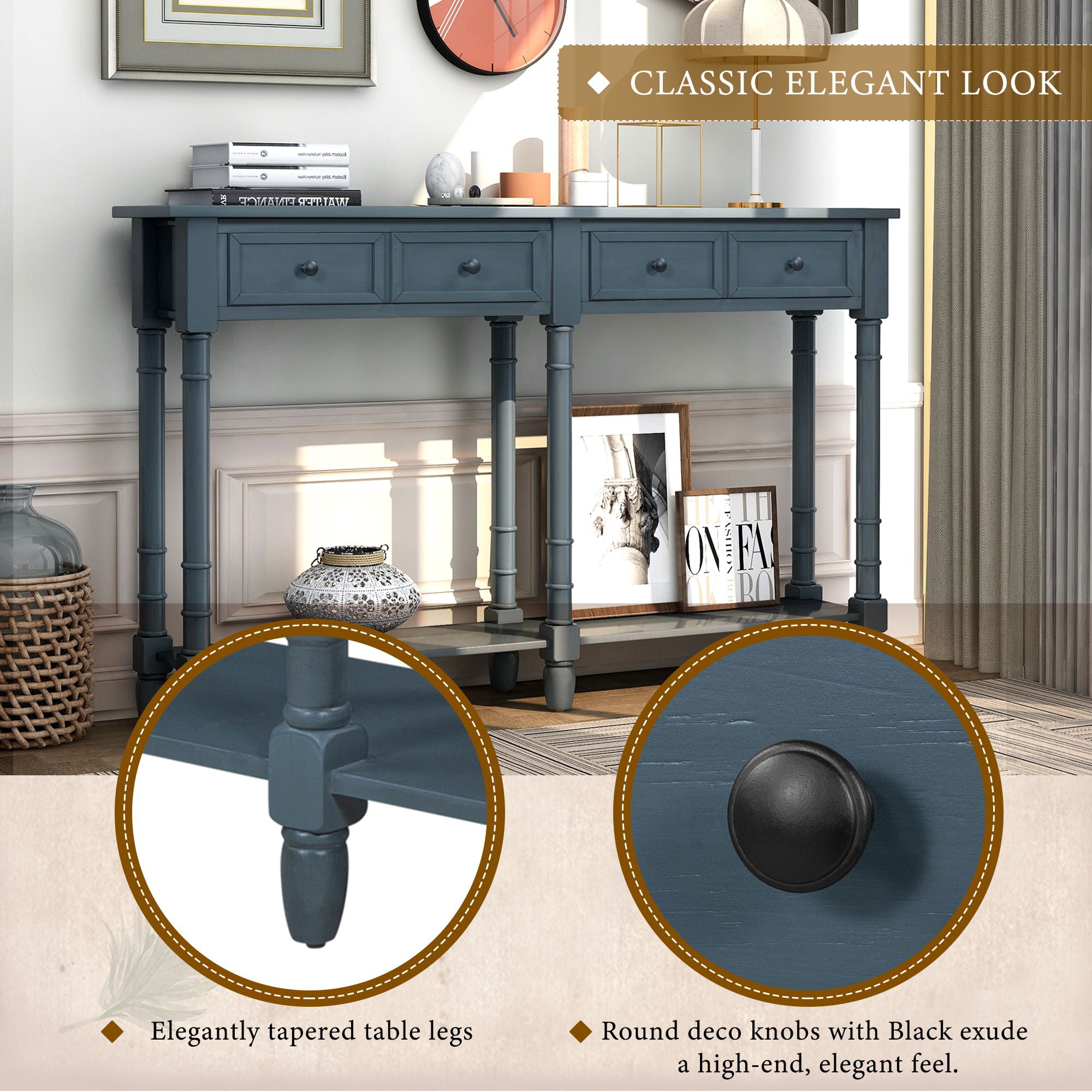 Hearth & Haven Daniel - Console Table With 2 Storage Drawers And Bottom Shelf