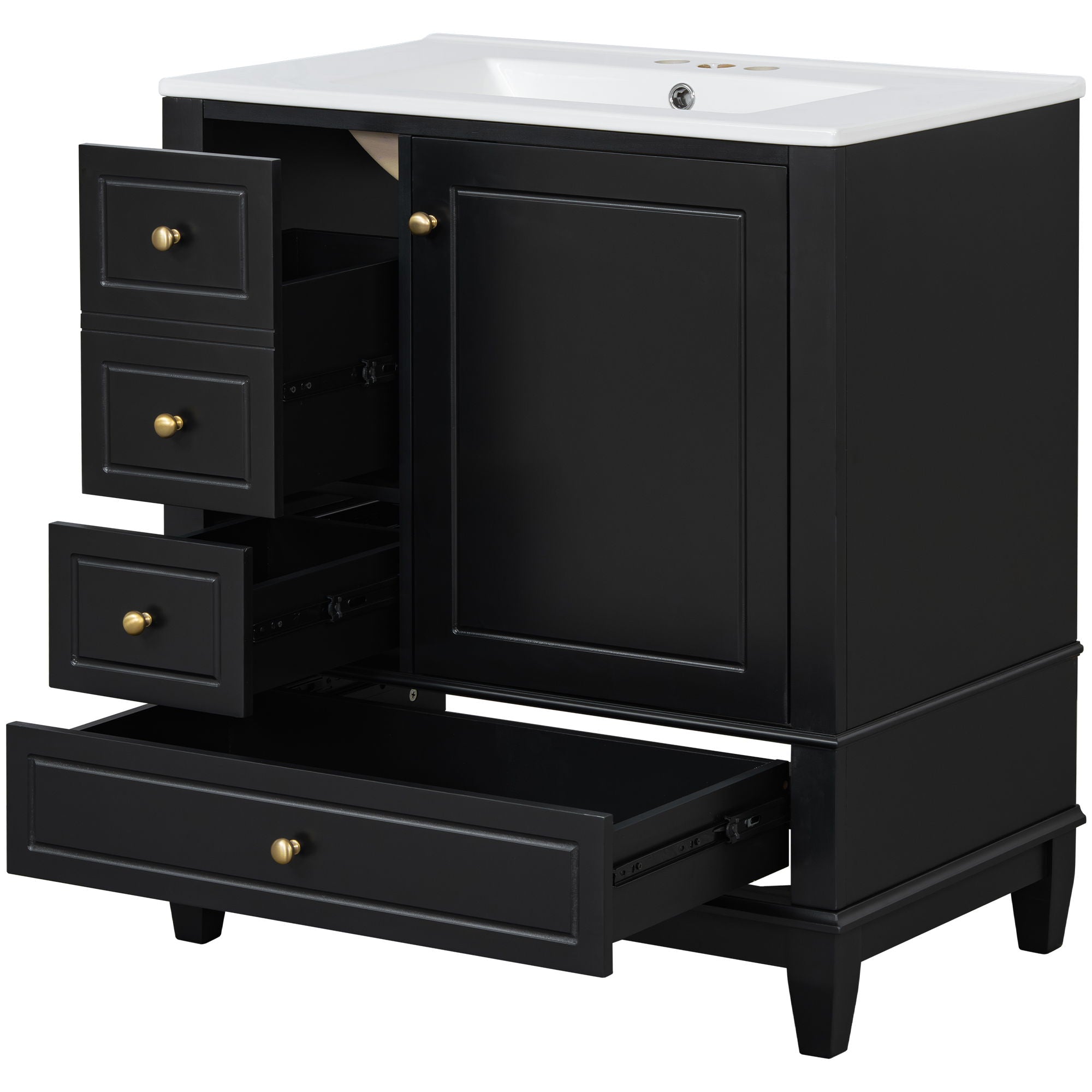 Freestanding Bathroom Vanity With Sink, Soft Close Door, 3 Drawers