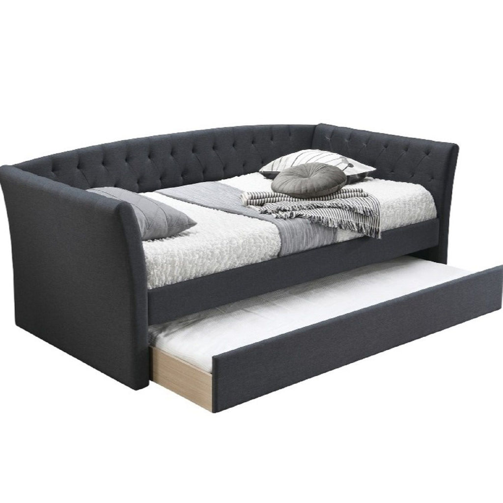 Daybed With Trundle Button Tufted Slat Included - Charcoal