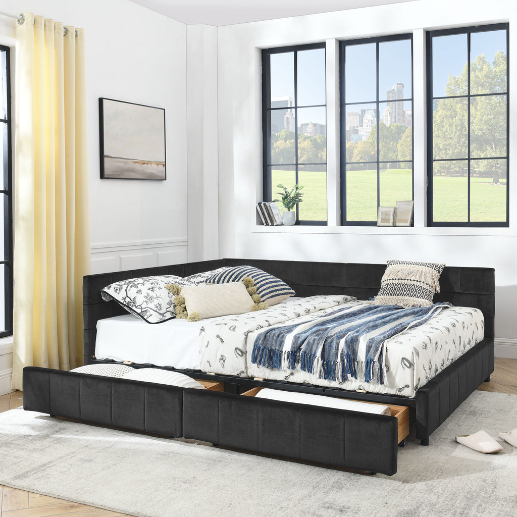 Storage Elegant Upholstered Tufted Bed Frame With Backrest And Armrests