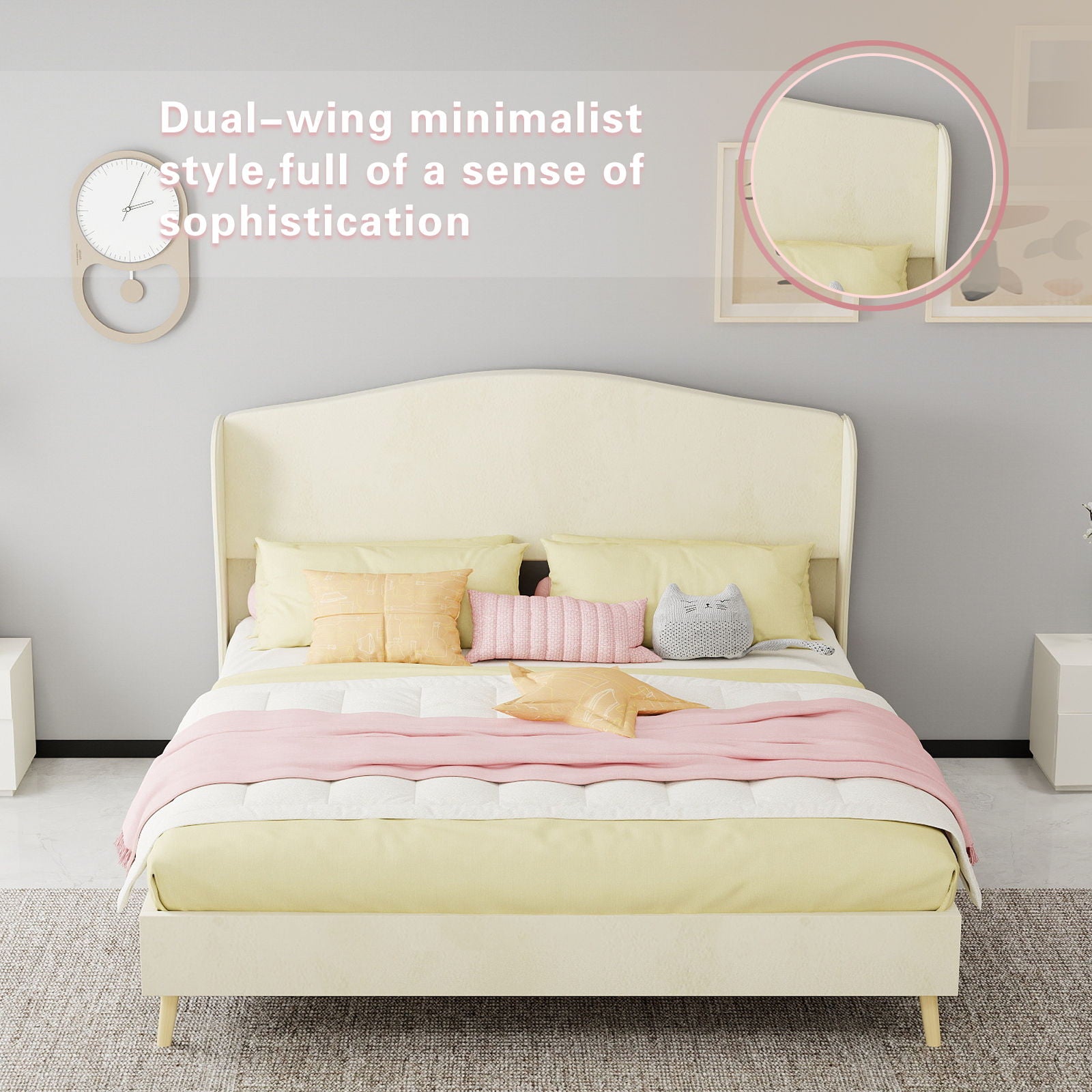 Upholstered Bed, Tufted Headboard, Comfortable Sleep