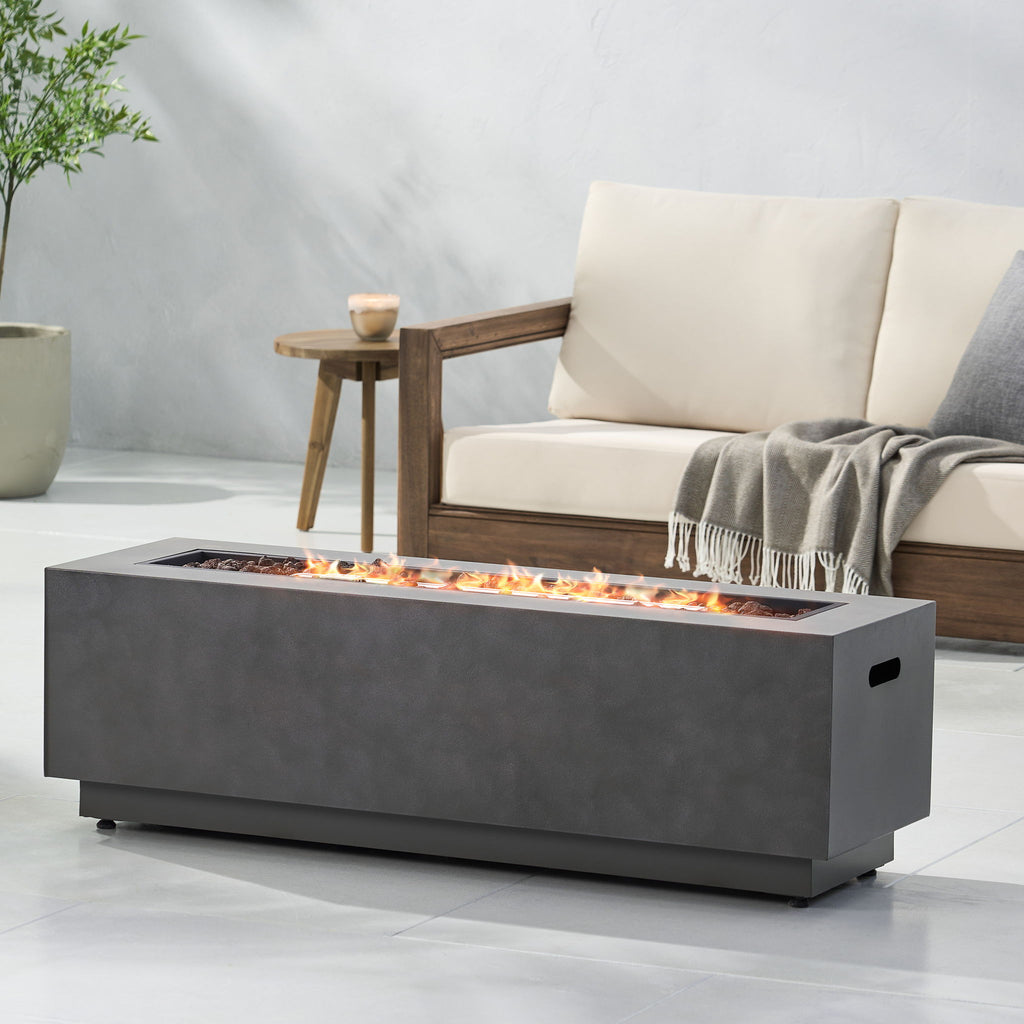 Modern Rectangular Iron Fire Pit 50, 000 Btu - Stone Gray