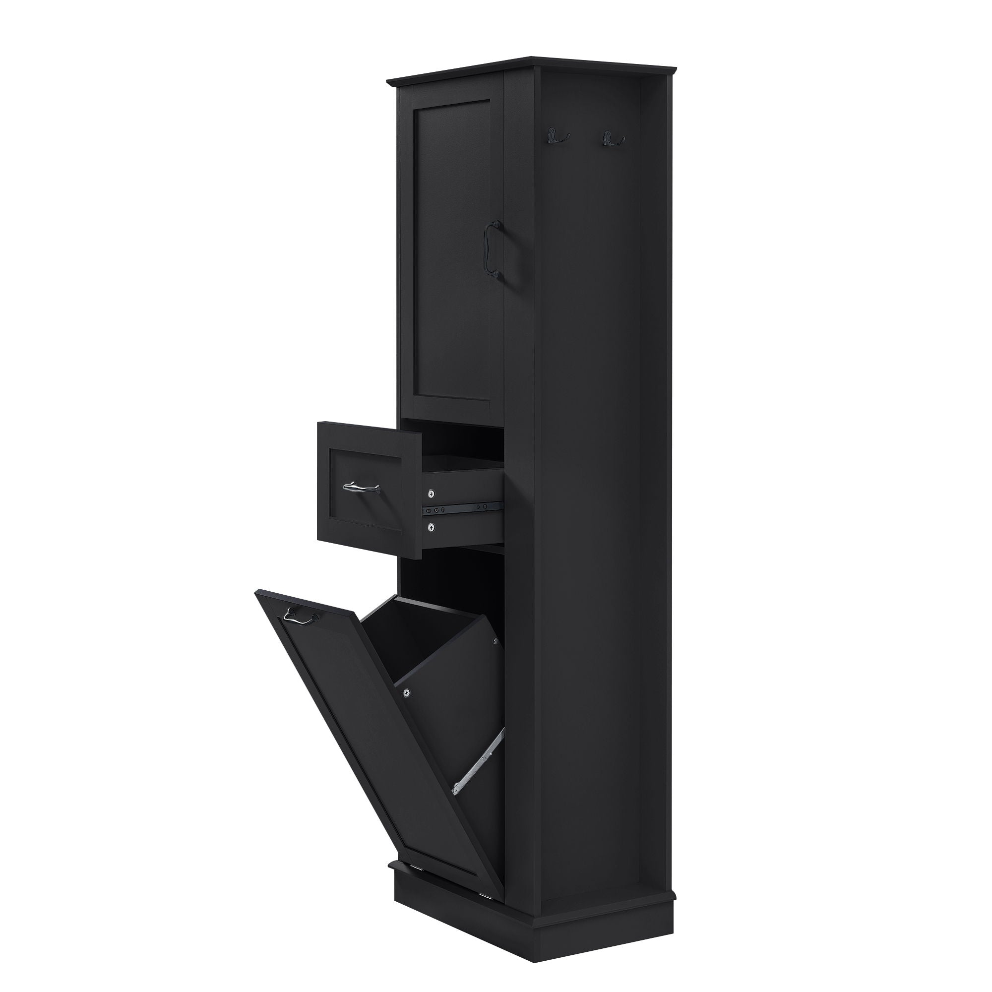 Modern Tall Storage Cabinet With Tilt-Out Compartment, Adjustable Shelves