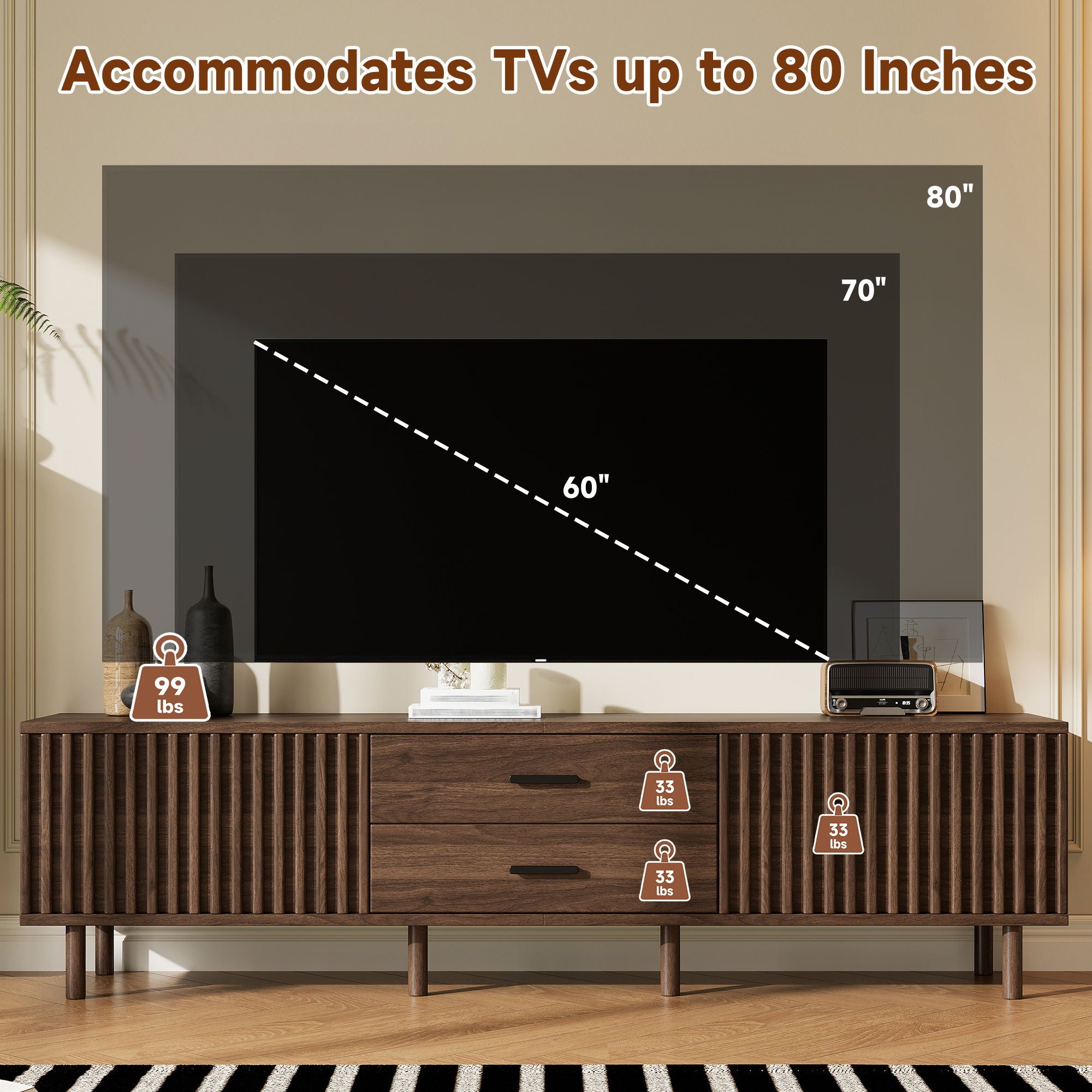 TV Stand For TVs Up To 80", Media Entertainment Center With Ample Storage - Dark Brown