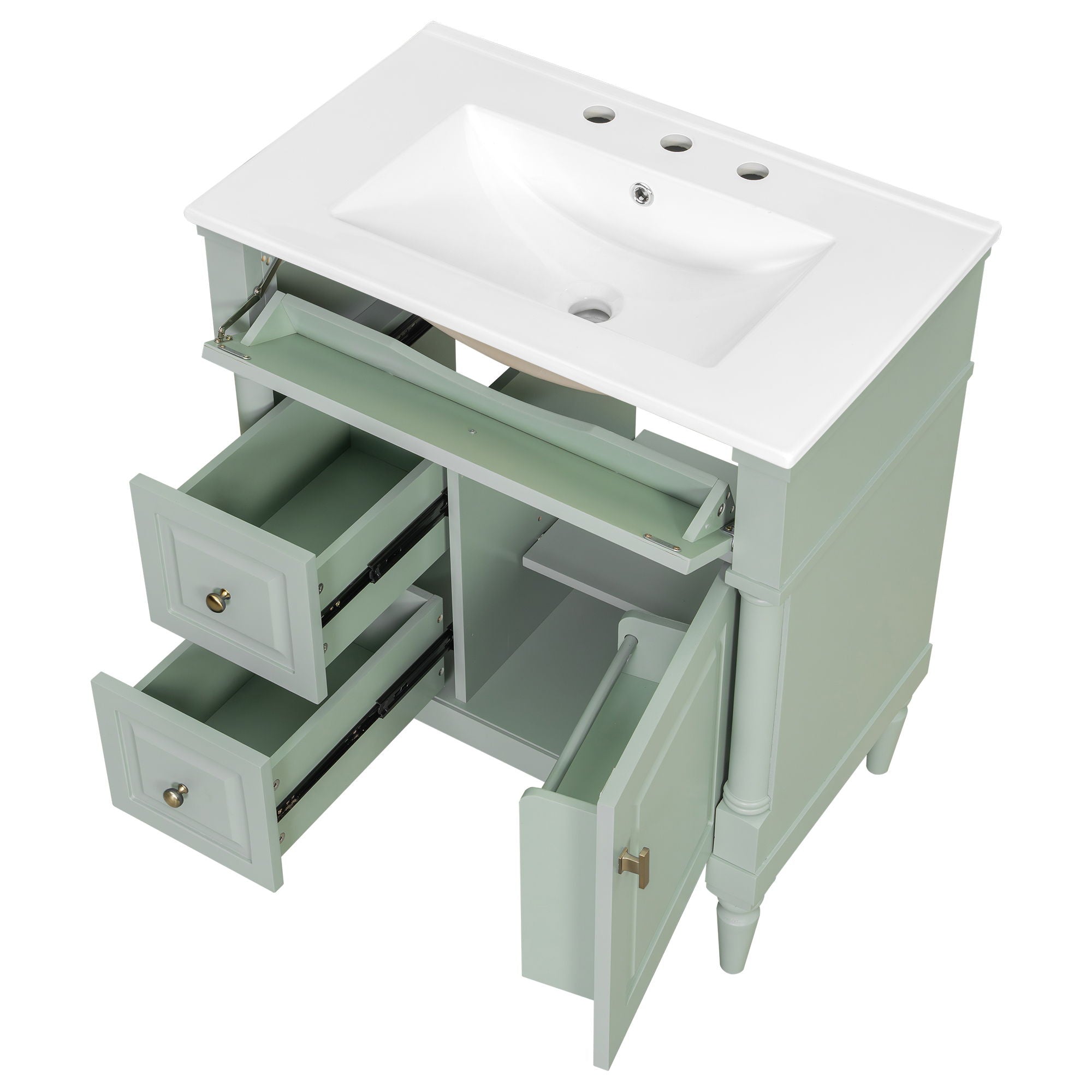 Modern Bathroom Vanity With Sink, Freestanding Cabinet With Flip Drawer & Adjustable Shelf