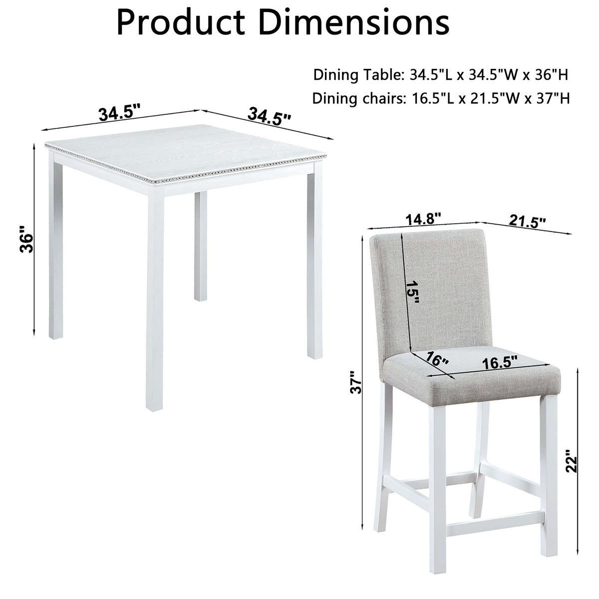 5 Piece Counter Height Table Set, Square Table And 4 Upholstered Chairs