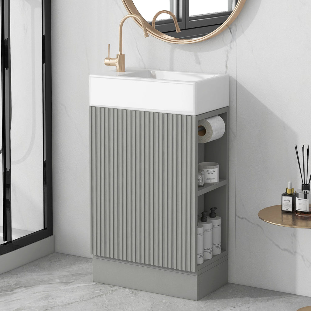 Modern Bathroom Vanity With Sink And 2 Tier Shelf