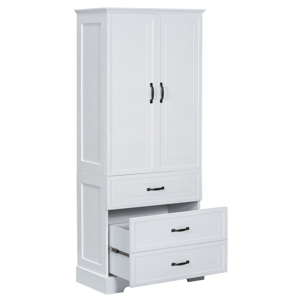 Tall Bathroom Storage Cabinet With 2 Doors And Drawers, Adjustable Shelf - White