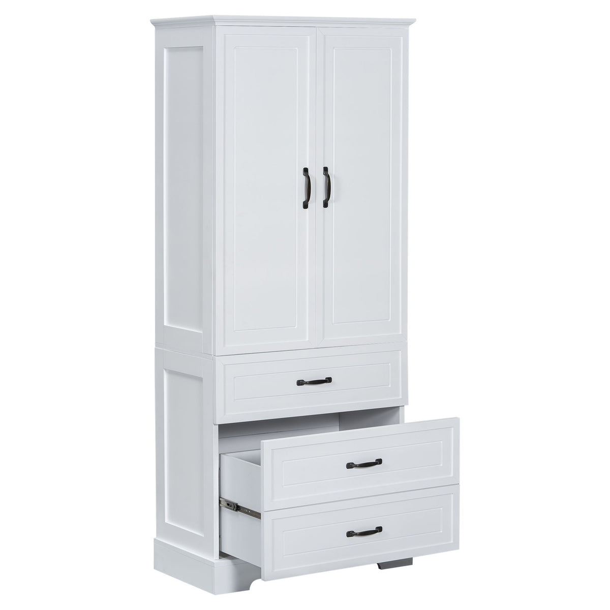 Tall Bathroom Storage Cabinet With 2 Doors And Drawers, Adjustable Shelf - White