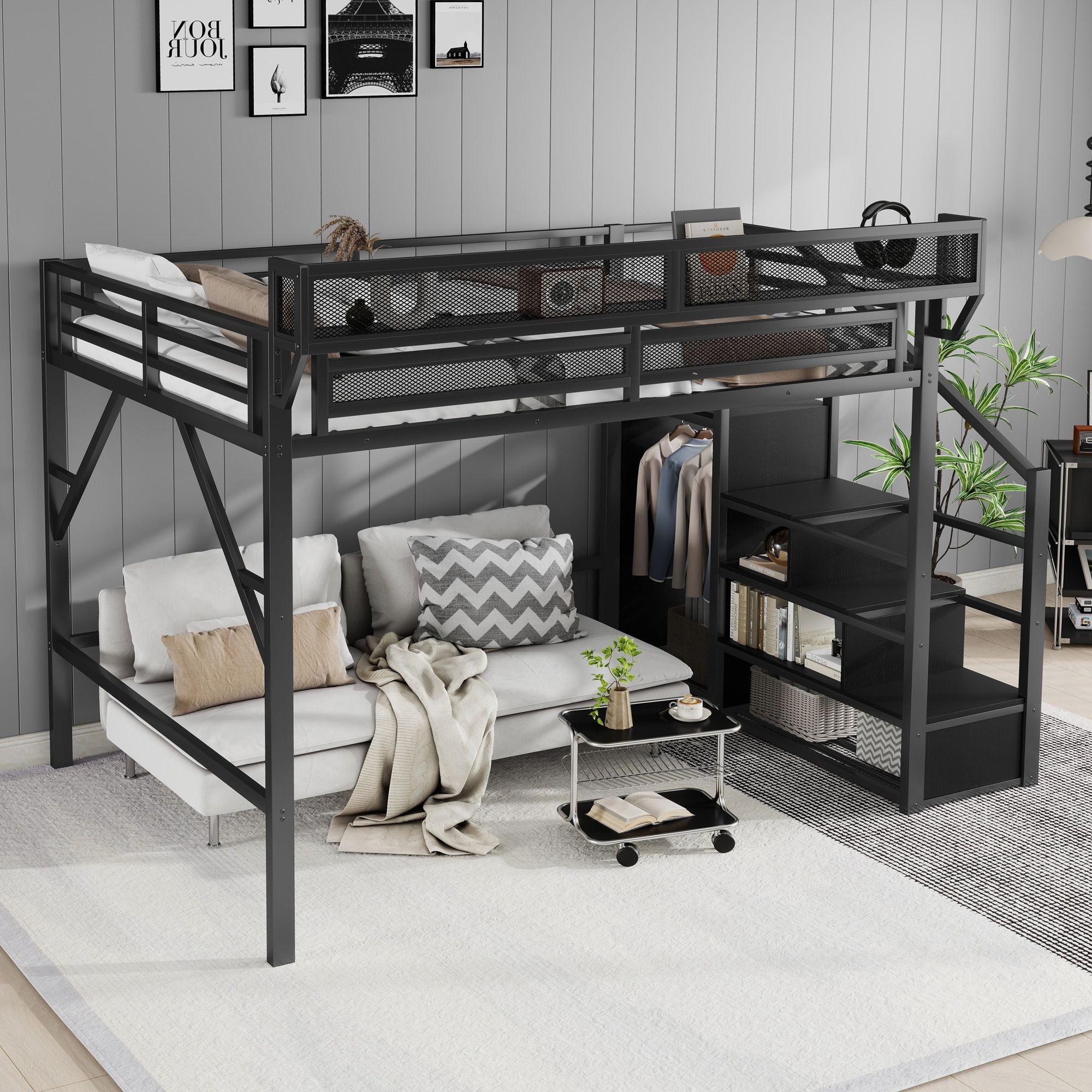 Loft Bed With Storage Shelves, Wardrobe