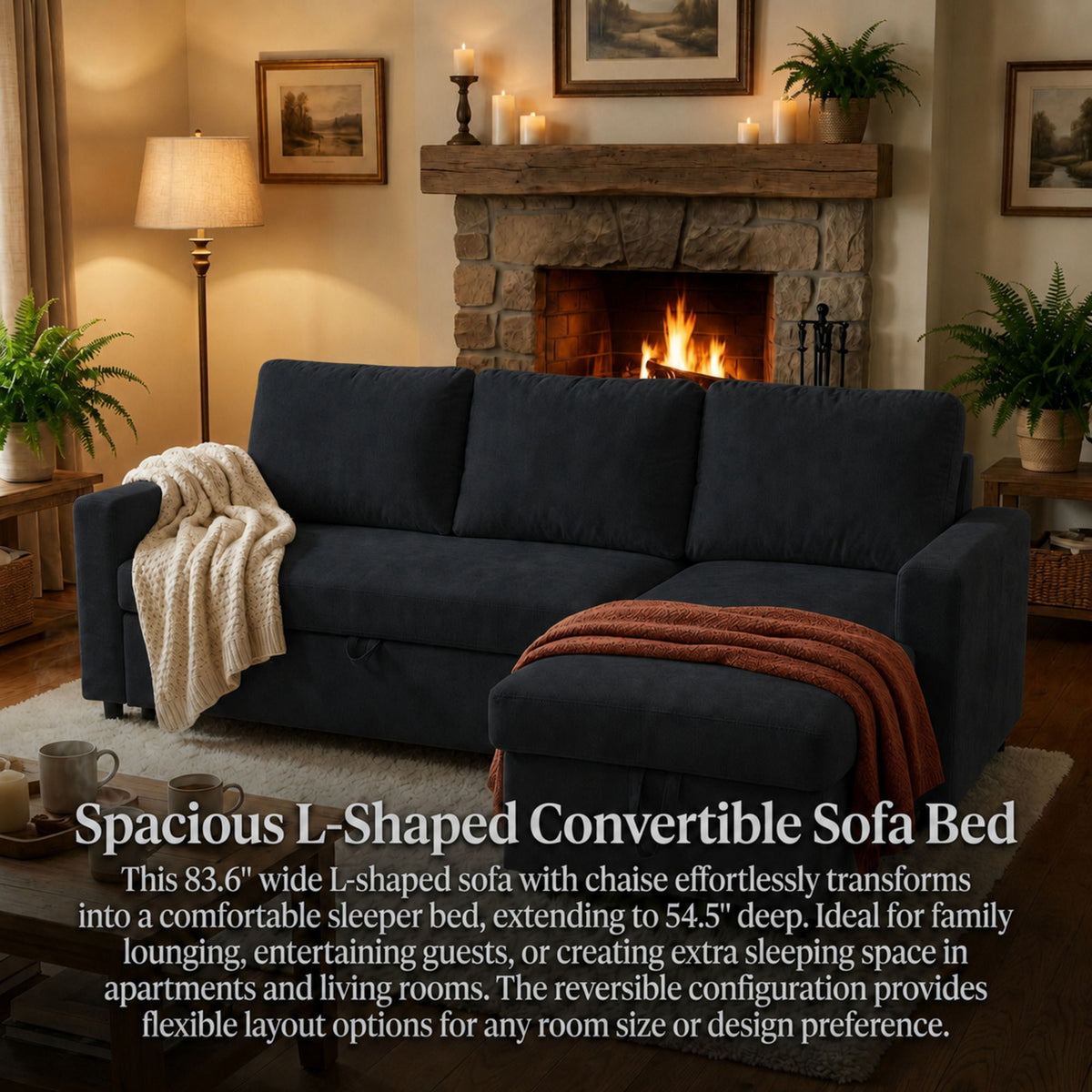 L - Shaped Convertible Sofa Bed With Storage Chaise