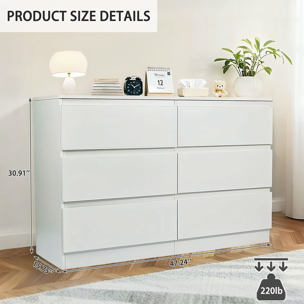 6 Drawer Dresser With Spacious Countertop And Concealed Handles