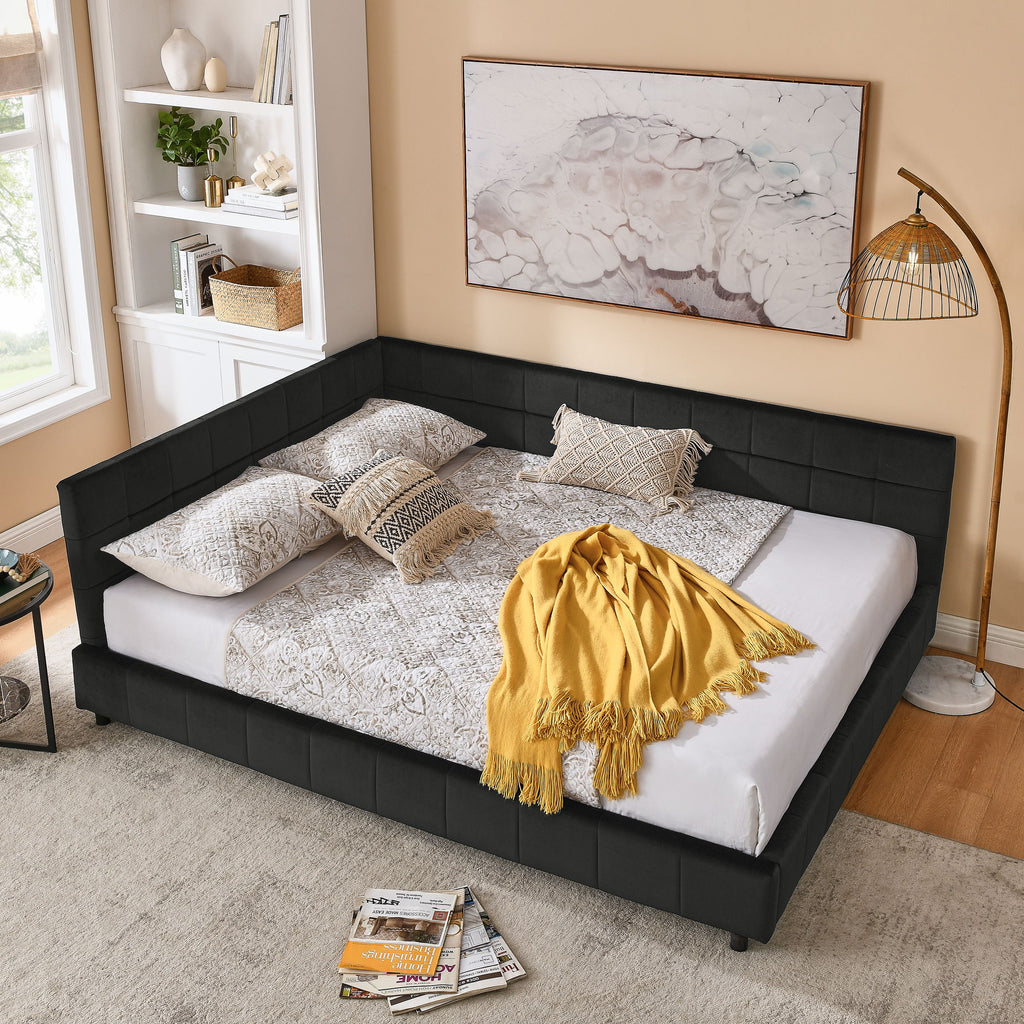 Storage Elegant Upholstered Tufted Bed Frame With Backrest And Armrests