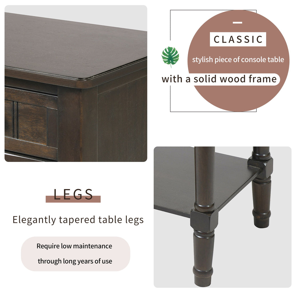 Narrow Console Table With 3 Storage Drawers And Bottom Shelf - Brown