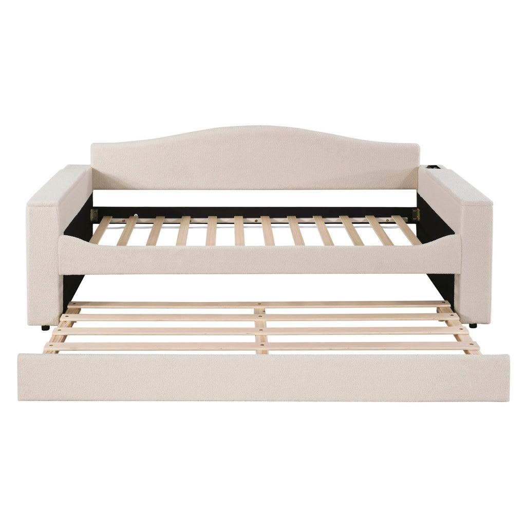 Upholstered Daybed With Storage Armrests, Trundle And Latest Integrated tooth Audio System