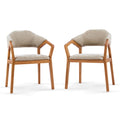 Indoor Upholstered Dining Chair (Set of 2) With Sturdy Frame And Ergonomic Curved Backrest - Oatmeal / Teak