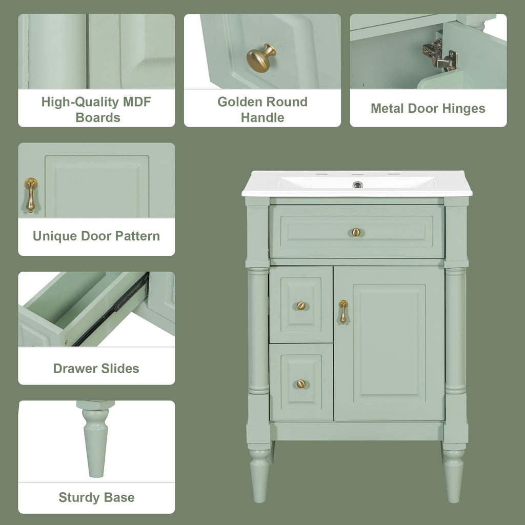 Freestanding Bathroom Vanity With Sink, Adjustable Shelf & Flip Drawer