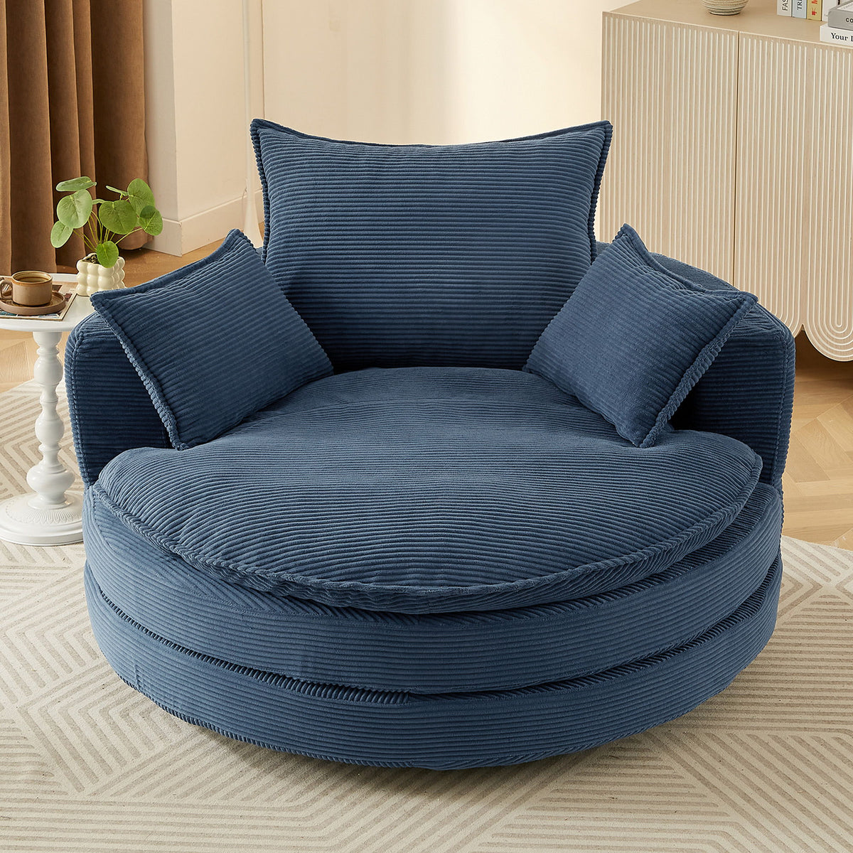 360° Swivel Accent Barrel Chair With Dual Layer Cushion And 3 Removable Pillows
