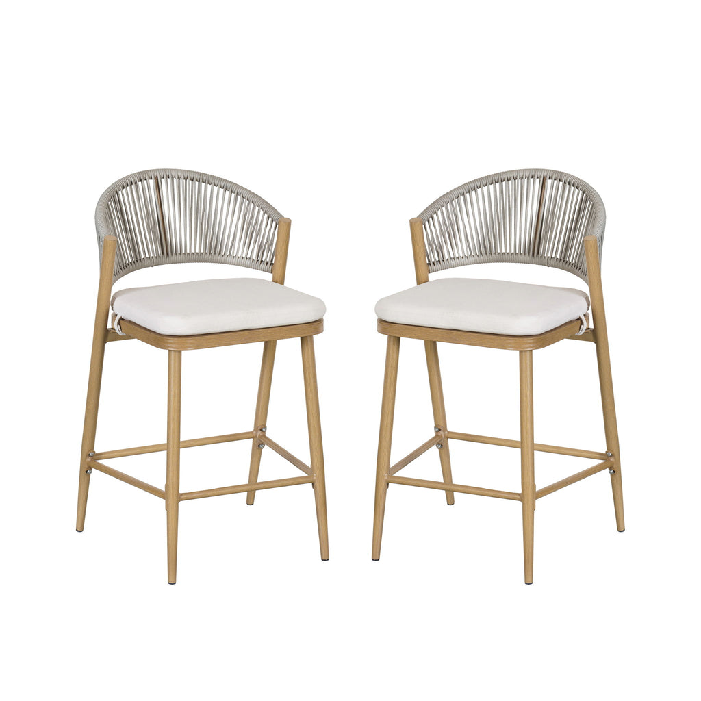 Outdoor 26" Counter Height Metal Frame Counter Stools With Scallop Shaped Backrest & Water Resistant Cushions