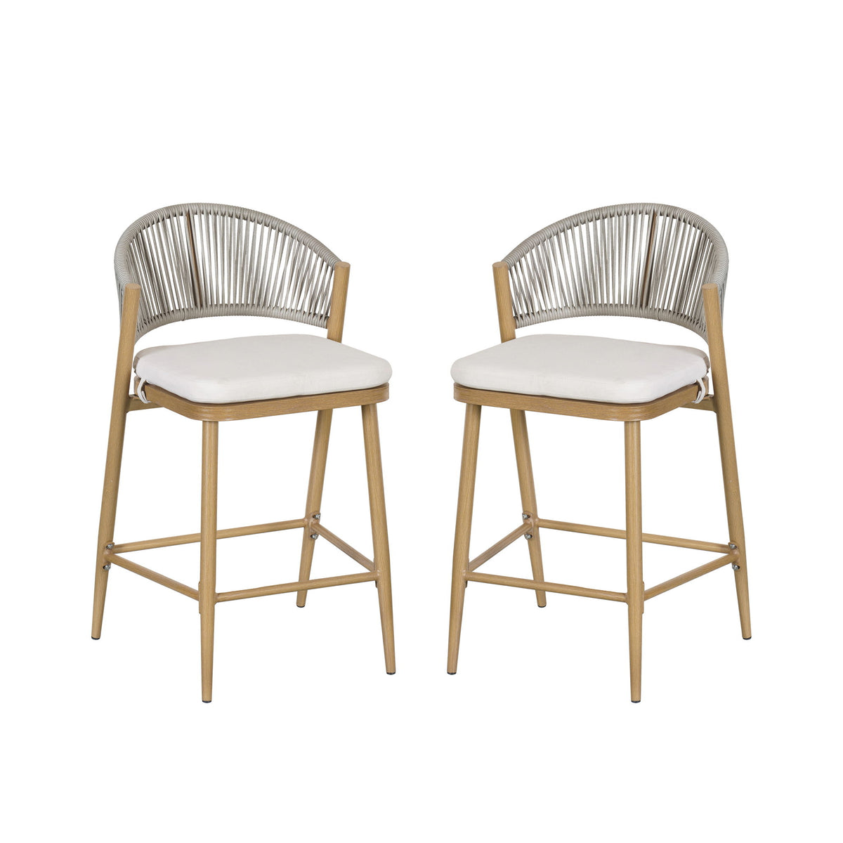 Outdoor 26" Counter Height Metal Frame Counter Stools With Scallop Shaped Backrest & Water Resistant Cushions