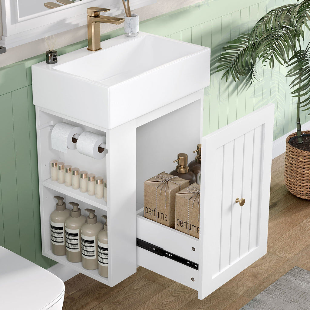 Modern Bathroom Vanity With Sink, Storage Cabinet, Drawer & Side Shelf