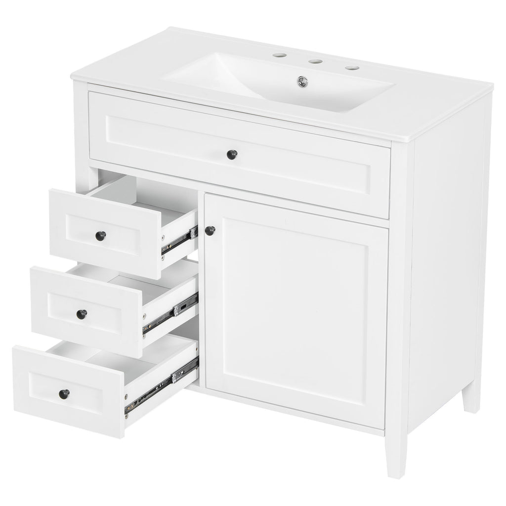 Bathroom Vanity With Sink, 3 Drawers & Cabinet With Adjustable Shelves