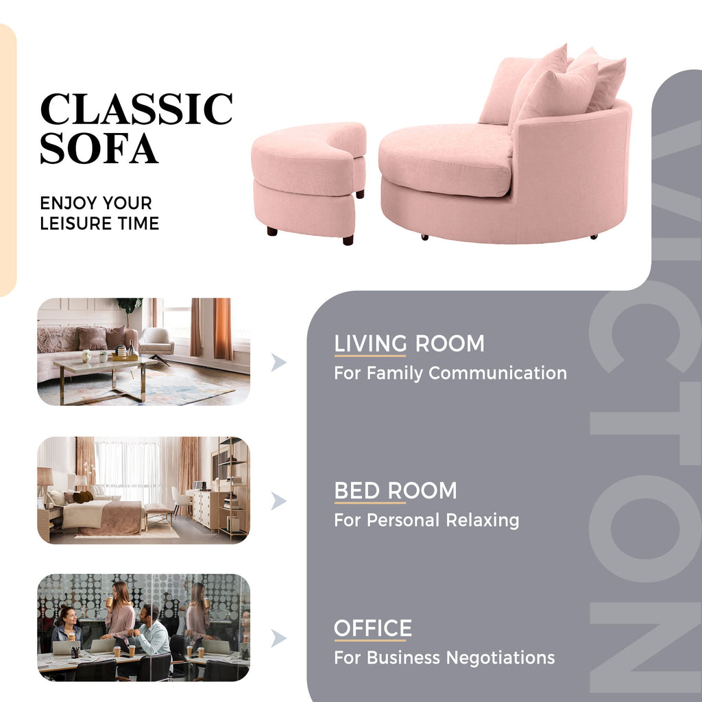 360° Swivel Accent Barrel Chair With Storage Ottoman & 4 Pillows, Modern Leisure Chair Round Accent For Living Room