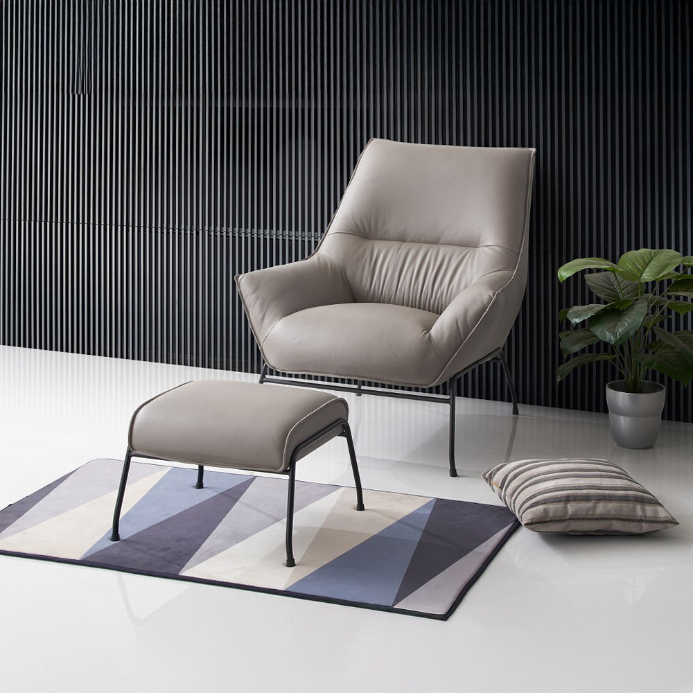 Jabel - Accent Chair & Ottoman - Khaki Top Grain Leather