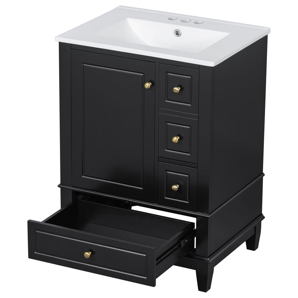 Modern Bathroom Vanity With Sink, Freestanding Cabinet With Drawers And Storage Shelves