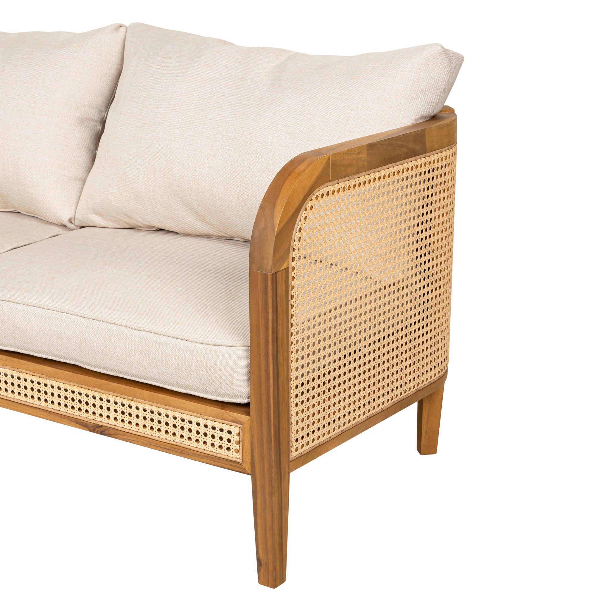 Kirkby - Bohemian Outdoor Patio Cushioned Sofa Weatherproof 56.25In - Teak / Beige