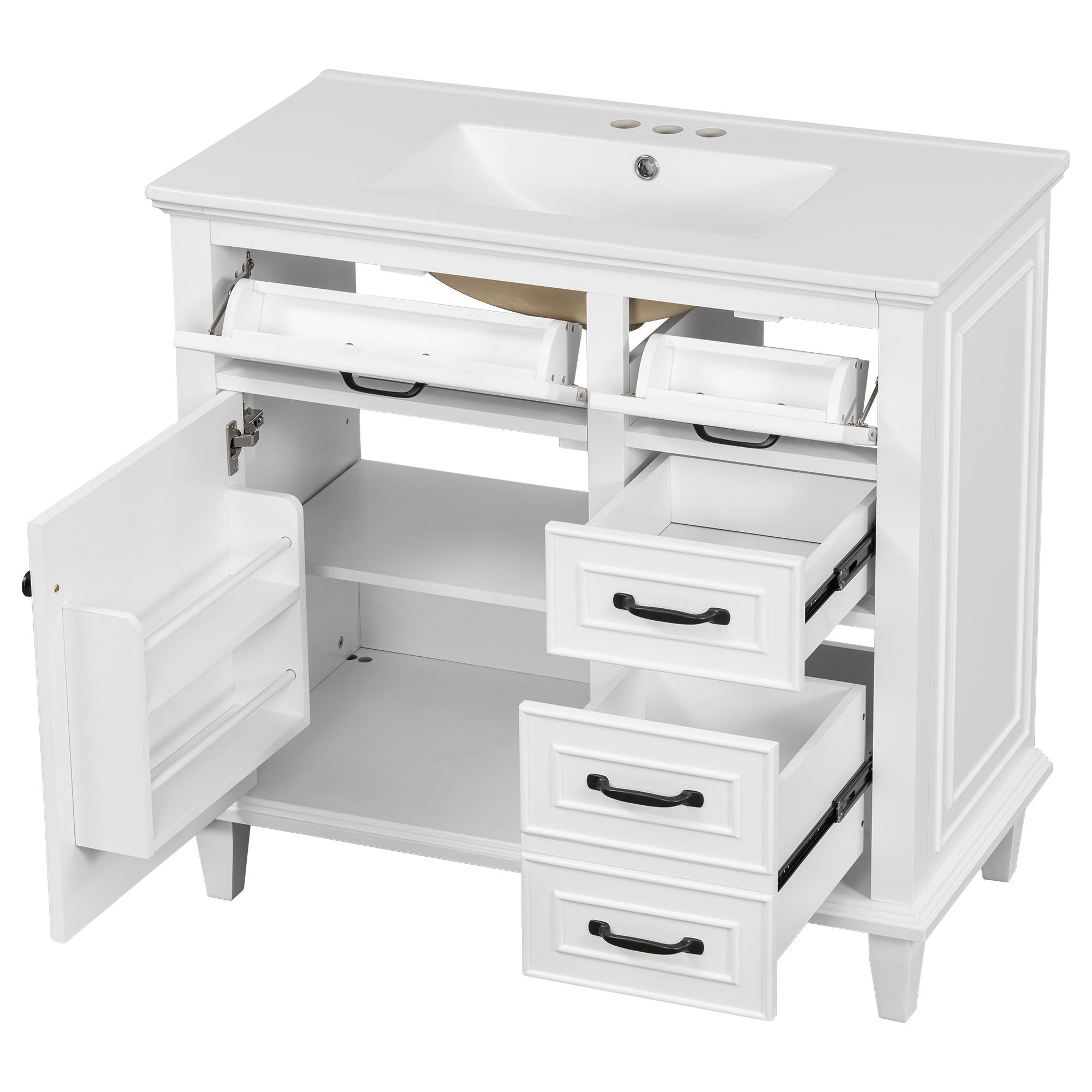 Modern Bathroom Vanity With Sink Top, Flip Drawers, Adjustable Shelf