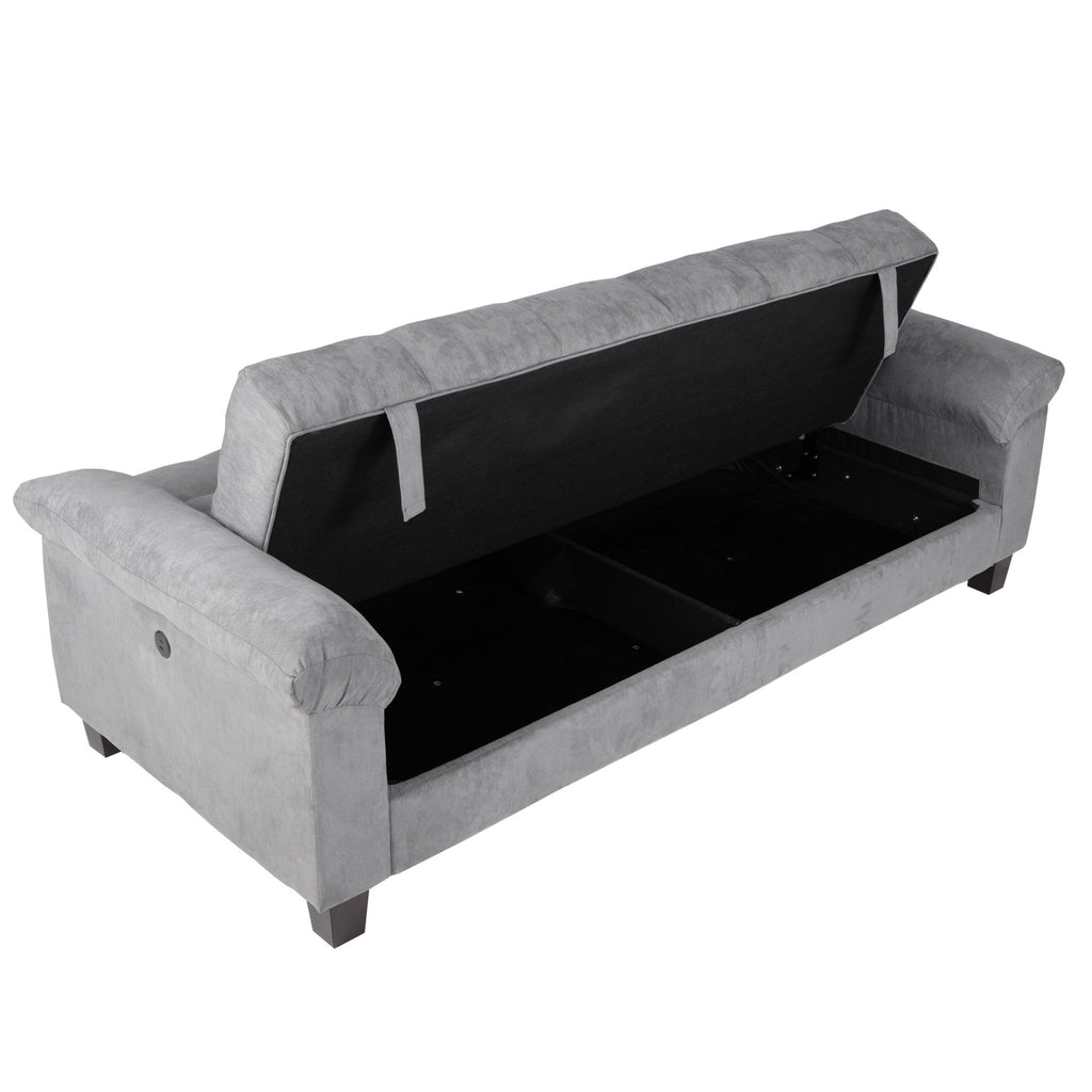 Adjustable Sofa With Hidden Storage And USB Port, Plush Cube Pattern Couch With Pillows - Gray