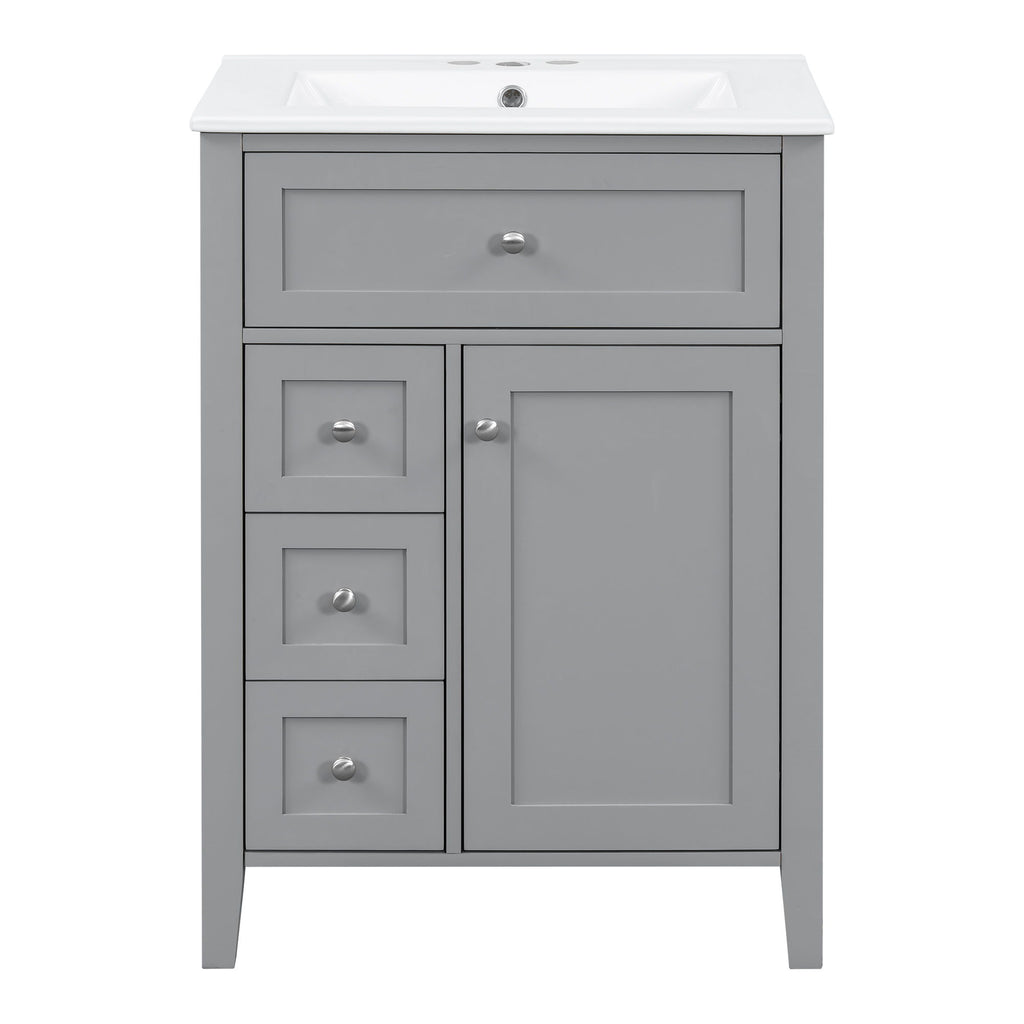 Bathroom Vanity With Sink, 3 Drawers & Cabinet With Adjustable Shelves