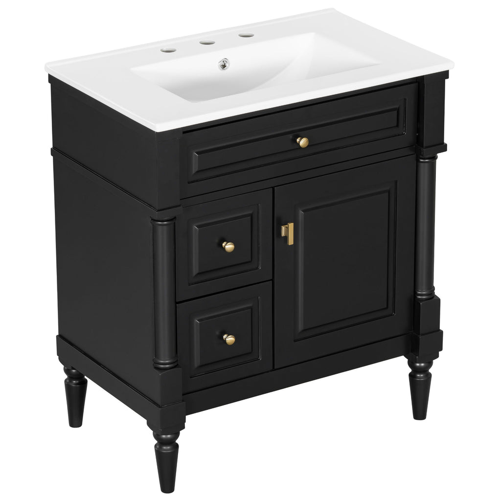 Modern Bathroom Vanity With Sink, Freestanding Cabinet With Flip Drawer & Adjustable Shelf