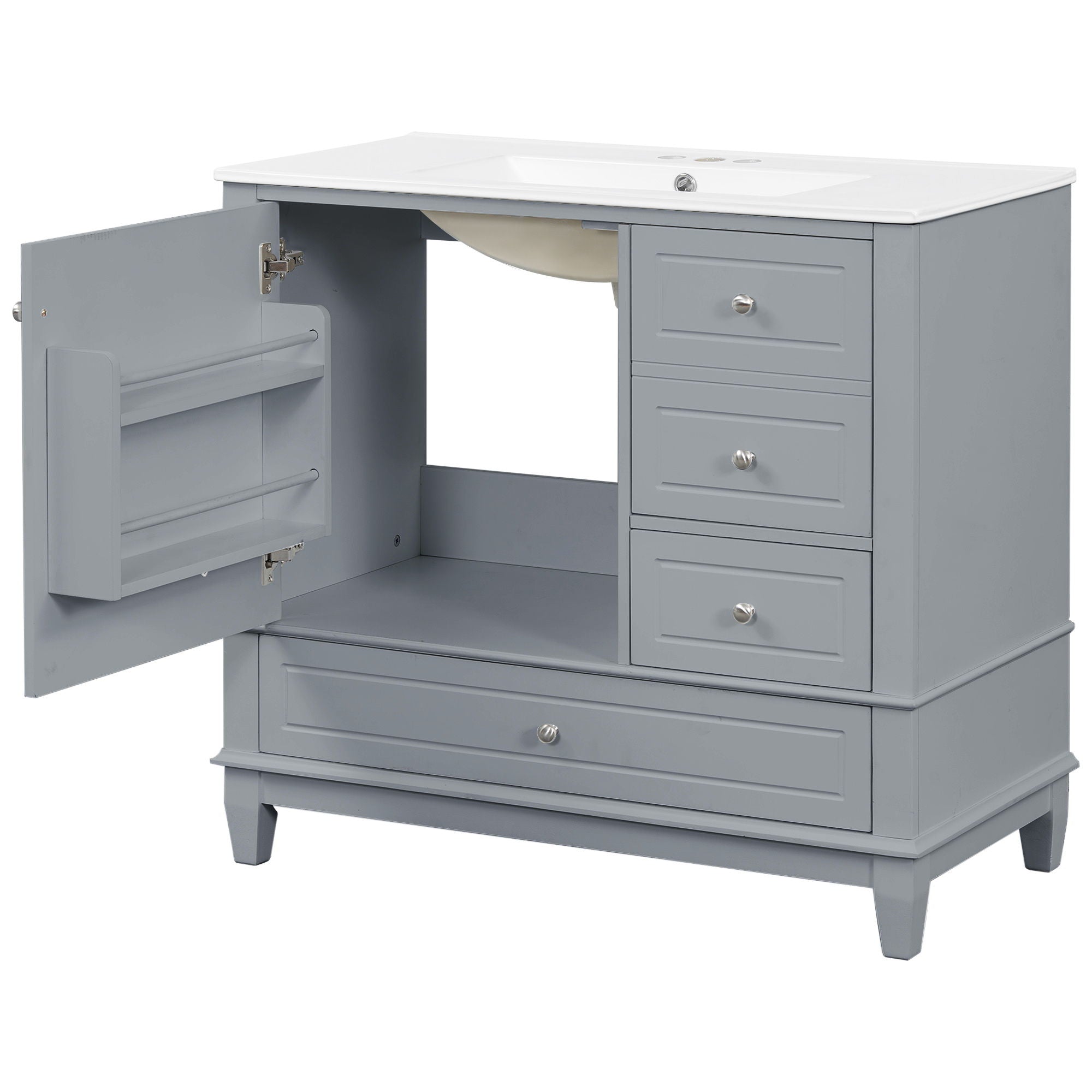 Modern Bathroom Vanity With Sink, 3 Drawers & Cabinet