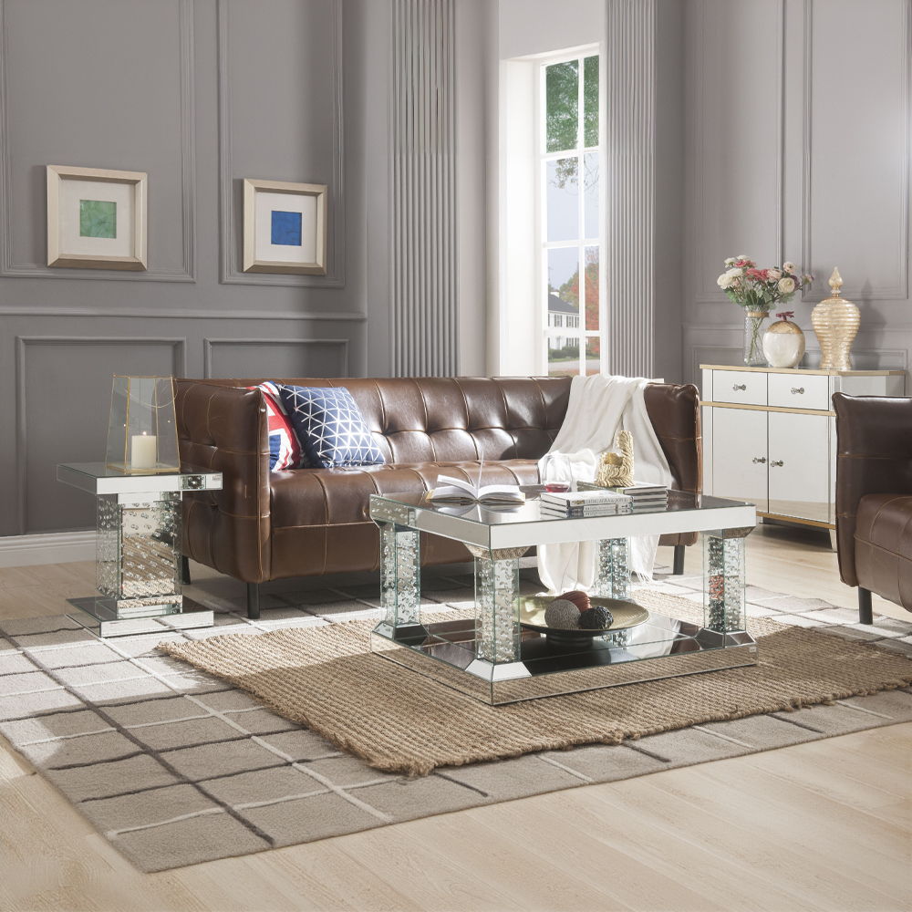 Nysa - 20" End Table - Mirrored & Faux Crystals