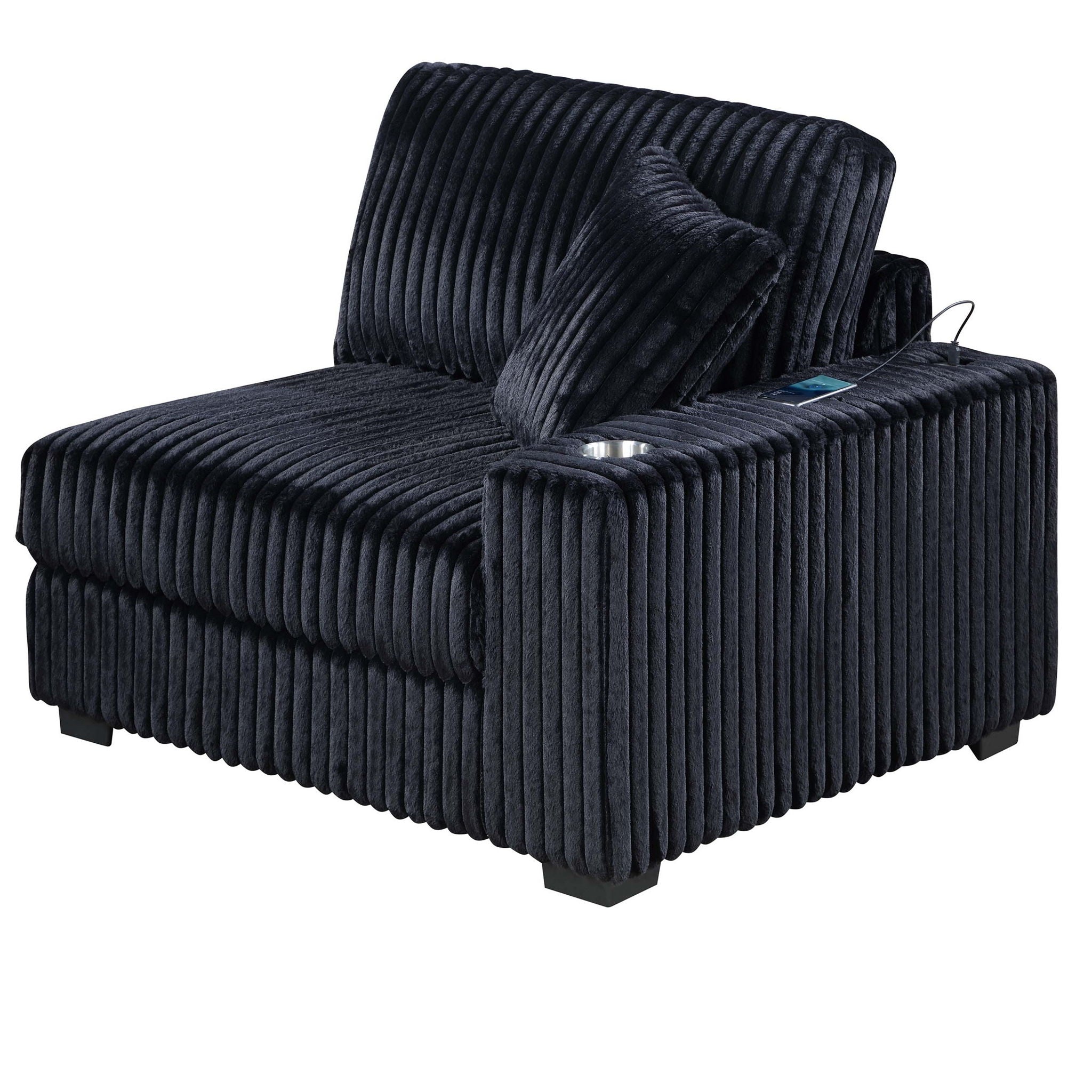 6 Piece Modular U Sectional Sofa Set With USB Cup Holder, Low Leg - Black