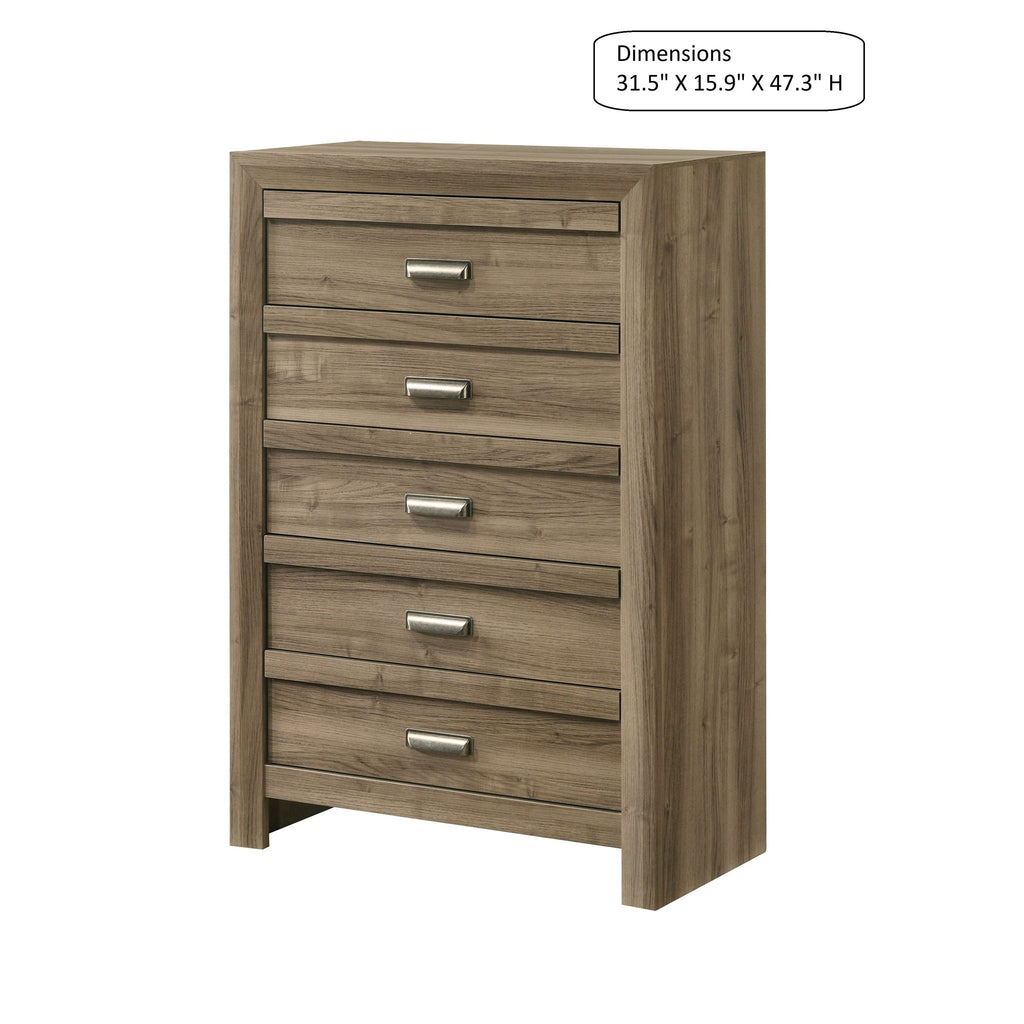 5 Drawer Storage Chest With Pulls - Light Brown