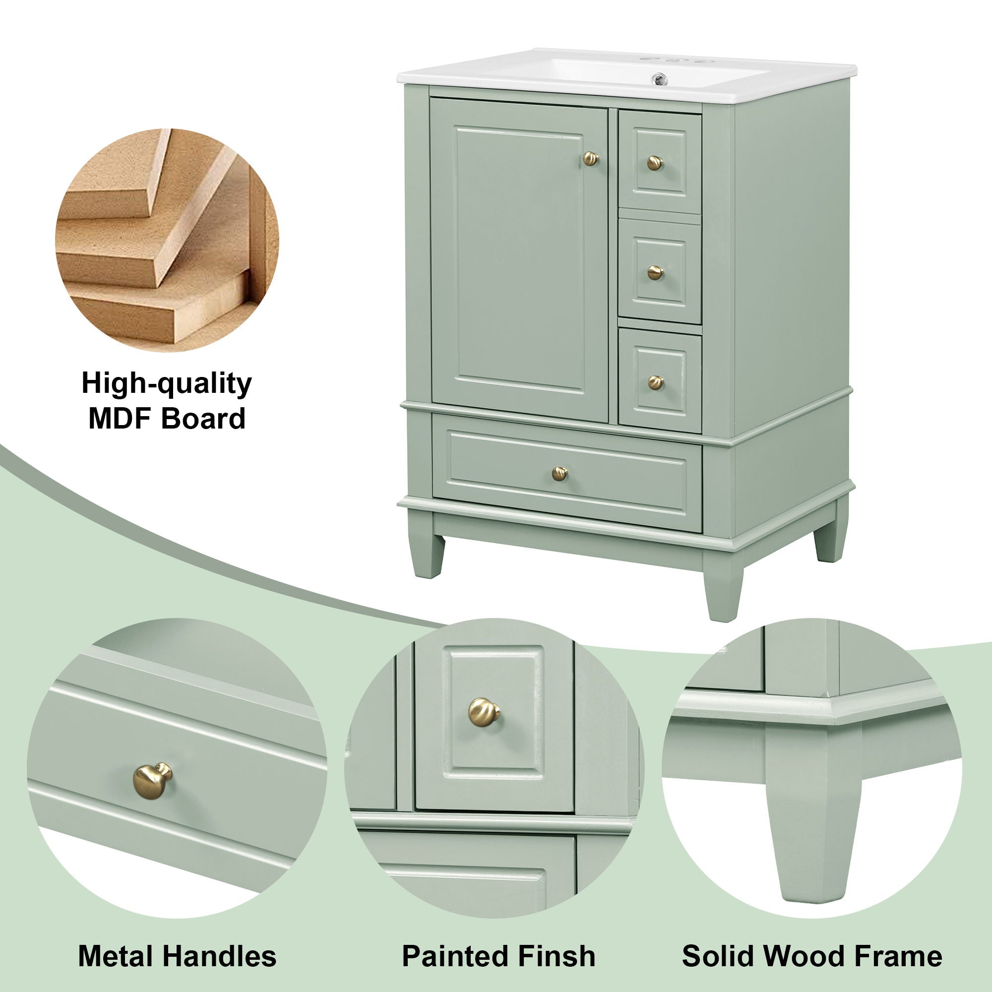 Modern Bathroom Vanity With Sink, Freestanding Cabinet With Drawers And Storage Shelves